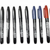 A pack of six permanent fine-tip markers in various colors including black, blue, and orange.