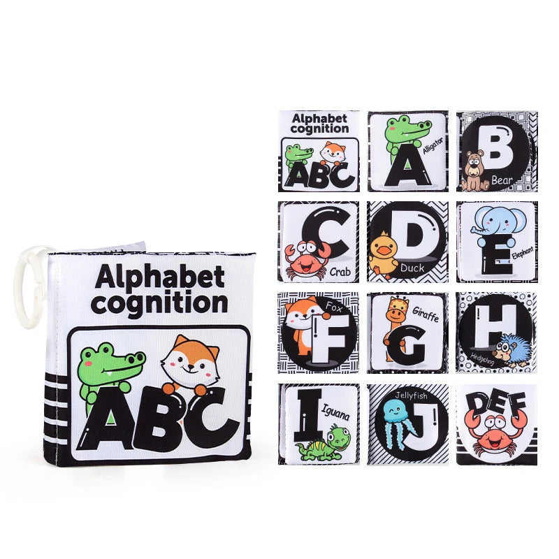 A set of alphabet cognition cloth books featuring animals and letters A through J.