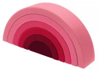 A rainbow-shaped silicone toy with concentric pink and magenta layers.