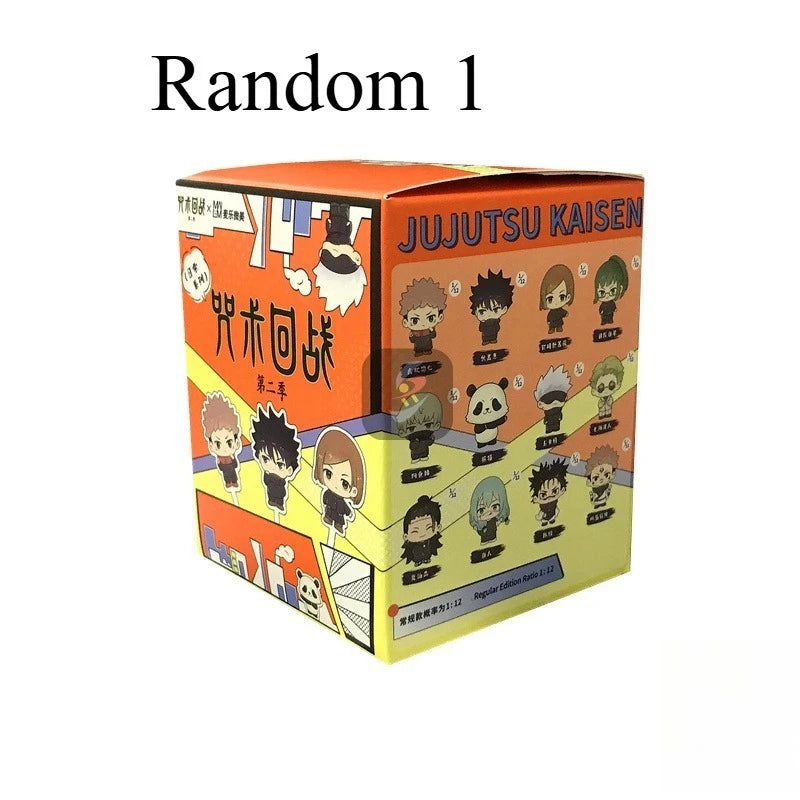 A box of Jujutsu Kaisen collectible figures, labeled Random 1, featuring various character designs.