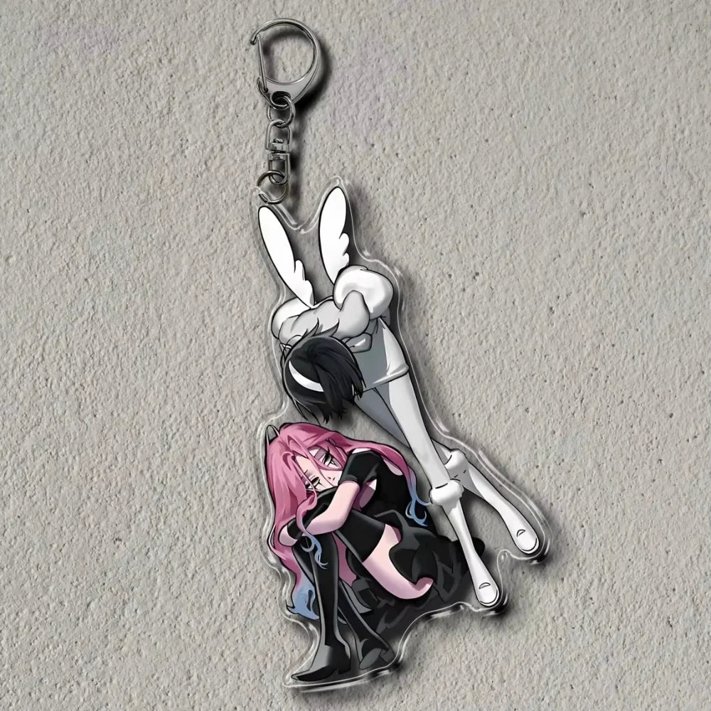 Acrylic figure stand of an anime character with pink hair and white wings
