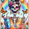 Diamond painting kit featuring a skull woman design with vibrant colors and floral elements.