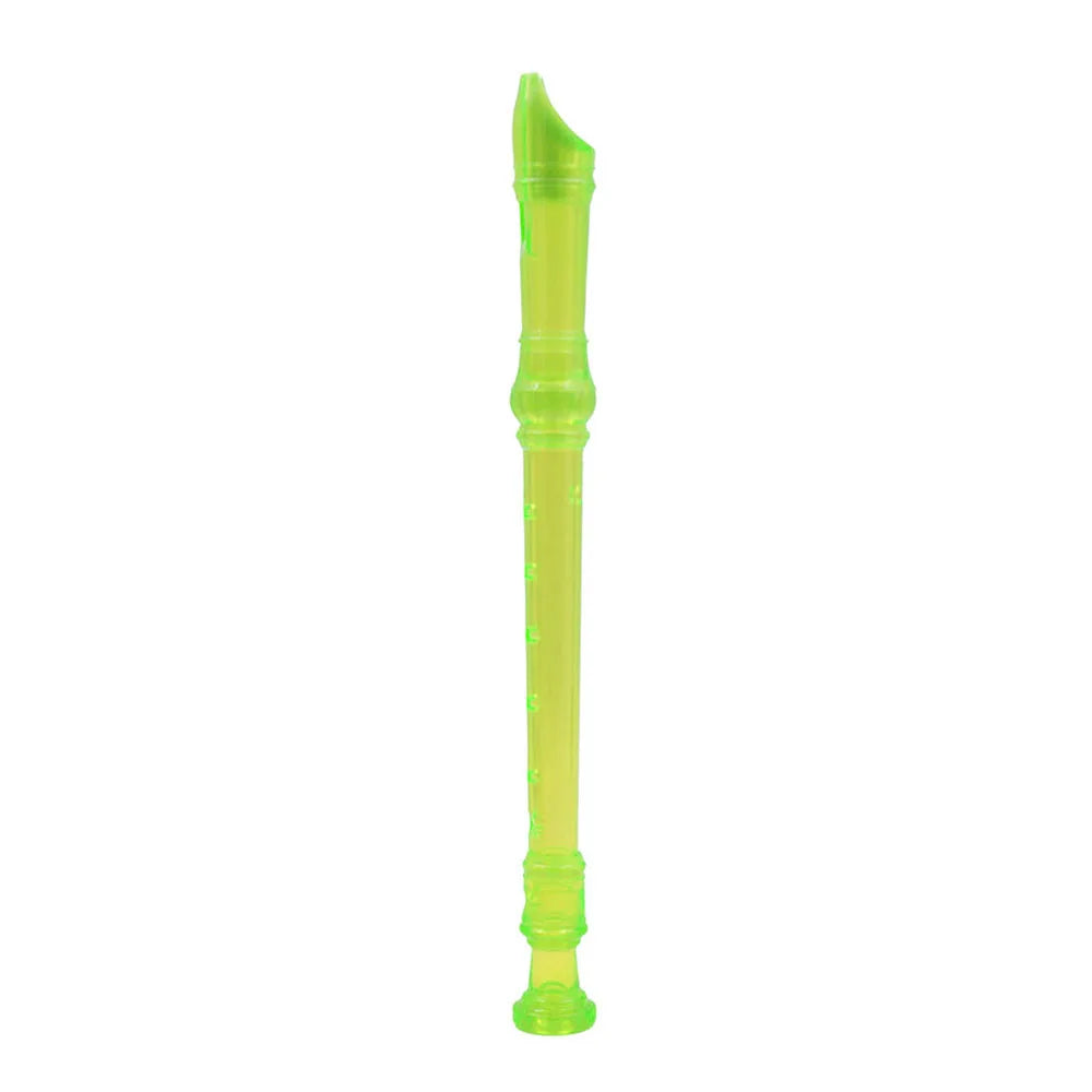 A transparent green ABS recorder with an eight-hole woodwind flute design.