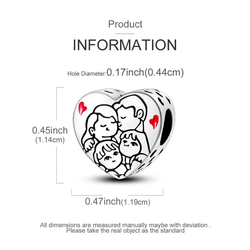 A silver heart charm is shown with dimensions of 0.45 inch and 0.47 inch.