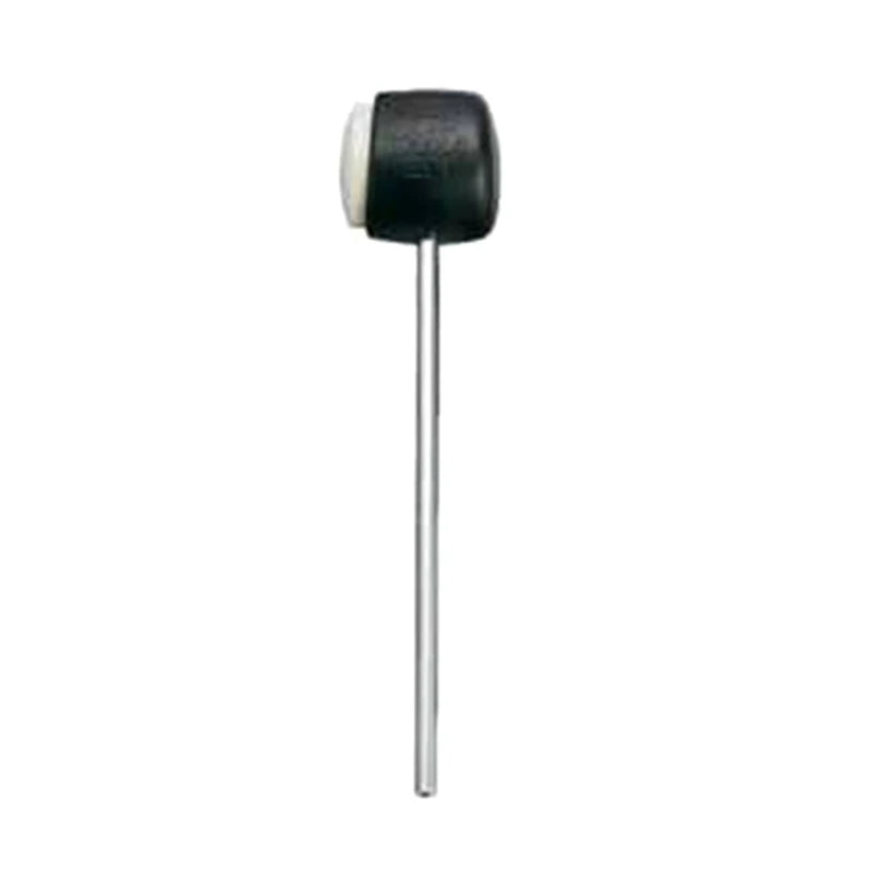 Dual-sided bass drum pedal beater with felt and rubber heads attached to a metal rod