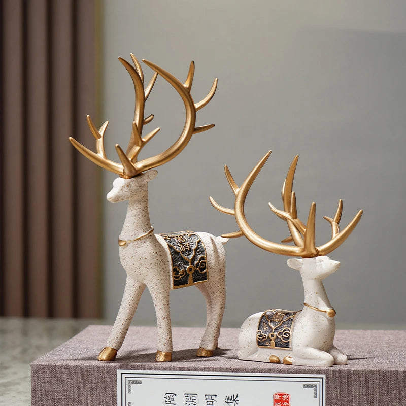 Set of 2 Resin Deer Figurines