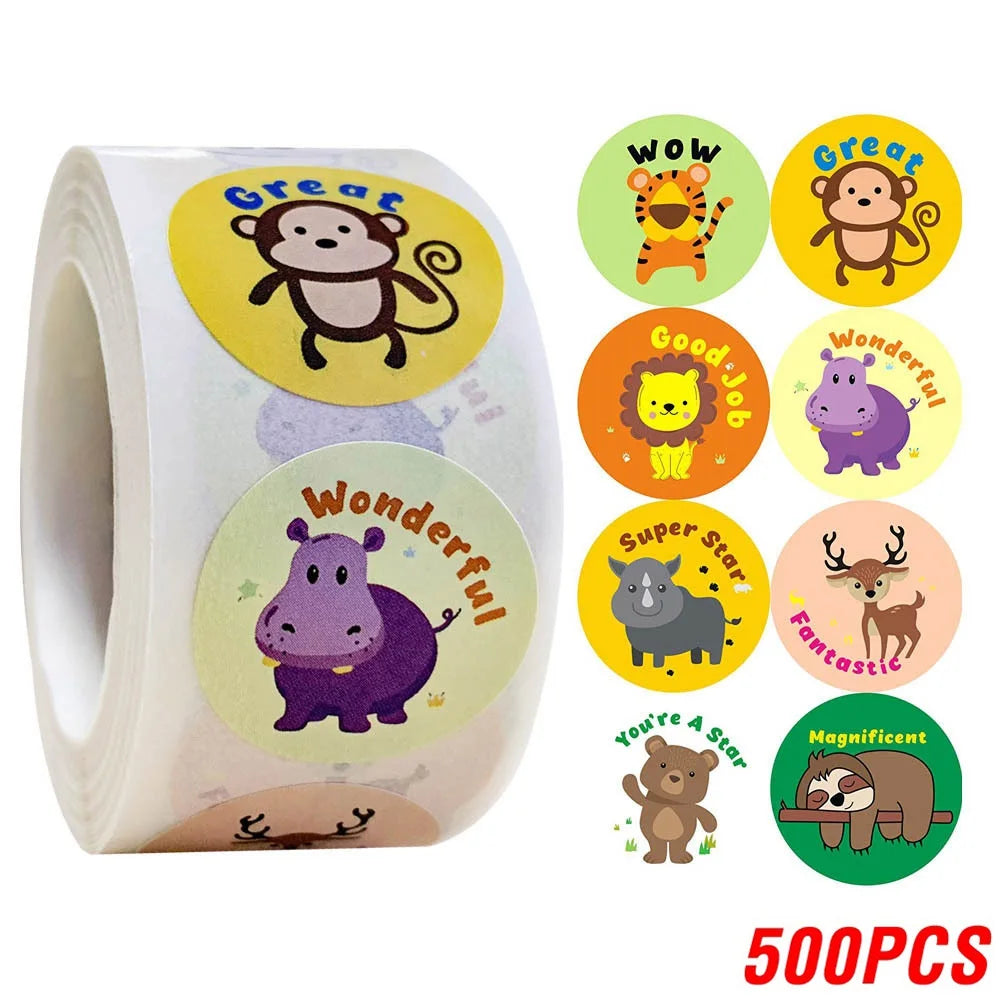 Spanish Motivational Reward Stickers for Kids – Cute Animal Encouragement Sticker Roll