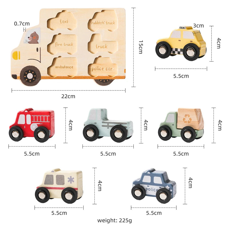 Wooden Vehicle Puzzle Board for Toddlers – Montessori Learning Toy