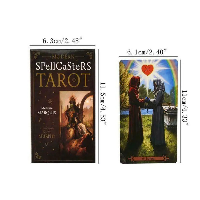 A modern Spellcaster's Tarot deck featuring two figures in robes standing before a rainbow background.