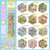 A collection of 12 3D landscape stickers featuring various scenes like temples, markets, and natural landscapes.