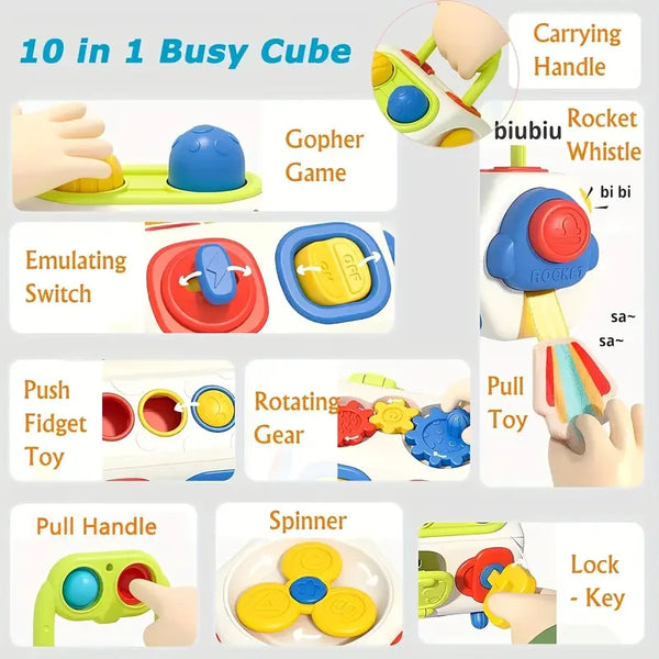 Montessori Busy Cube for Toddlers – 10-in-1 Sensory Activity Toy