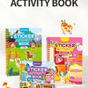A collection of reusable sticker activity books featuring various themes like farm, princess, and vehicles for children.
