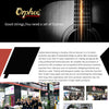 A close-up of a guitar neck and strings, with text promoting Orphee brand products.