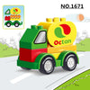A yellow and green construction vehicle building block set labeled NO.1671.
