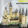 A set of 6369 pieces of medieval castle building blocks with four figures displayed on a surface.