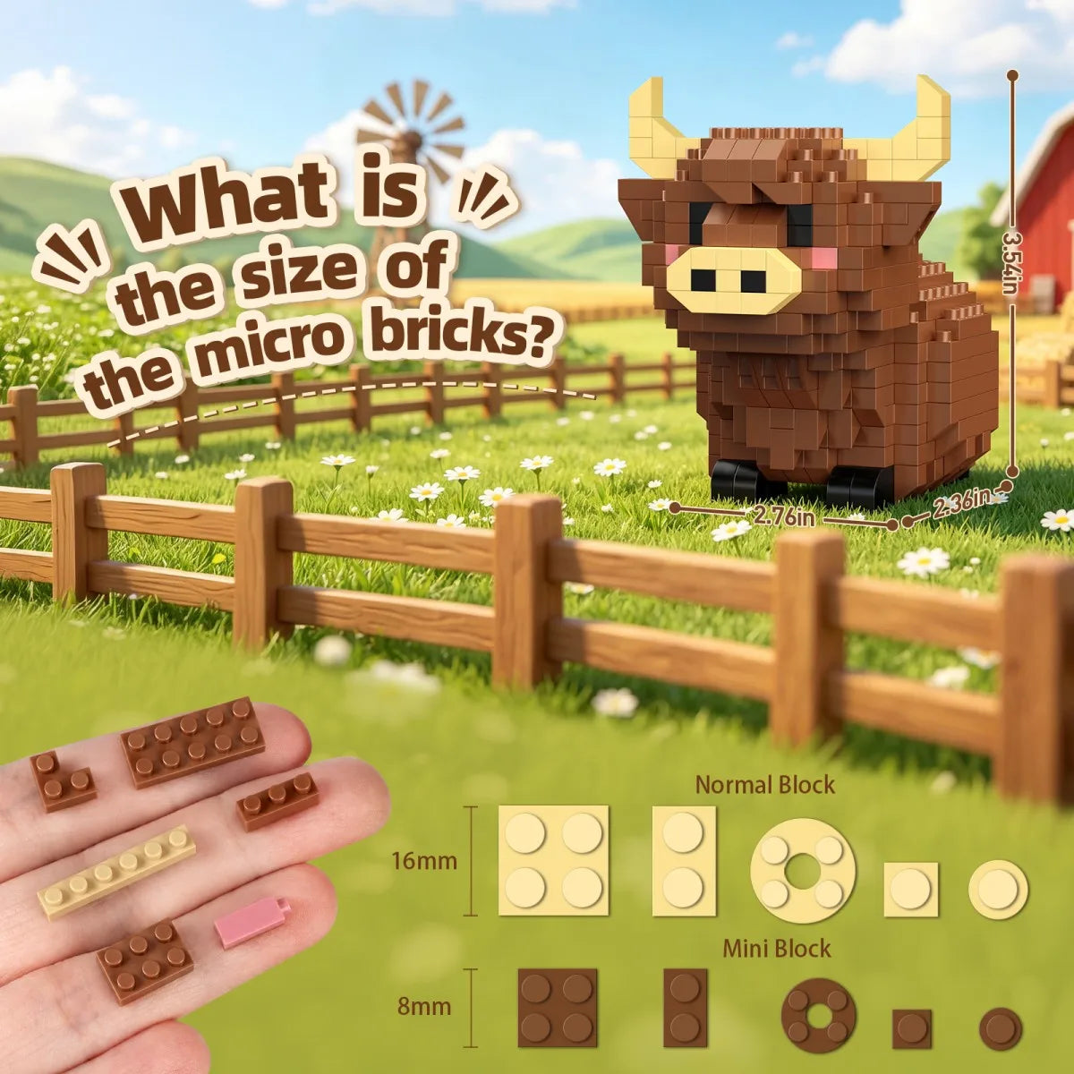 Highland Cow Mini Building Blocks Set - 3 in 1 Animal Model Kit