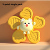 A yellow 5-petal single pack bath toy featuring a cute, round animal character.