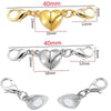 A set of five gold and silver magnetic lobster claw clasps for jewelry making with various sizes.