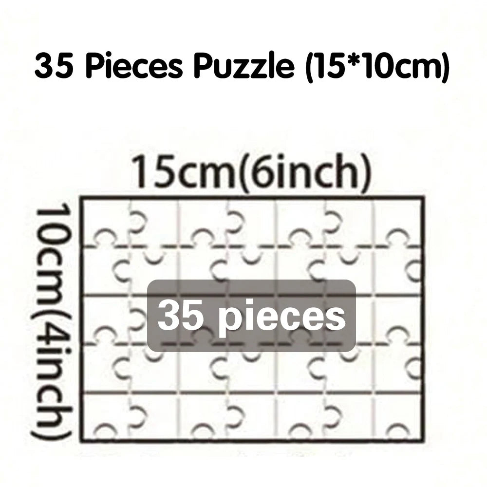 A grid showing 35 puzzle pieces for a jigsaw puzzle measuring 15cm by 10cm.