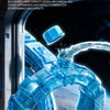 A close-up of a blue circular water tank upgrade for a device, showing its design and fit.