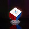 A blue and red GAN 16 Maglev Max UV 3x3 magnetic speed cube resting on a reflective surface.