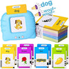 A set of talking flash cards for dogs, animals, and fruits, including a blue toy and various colorful cards.