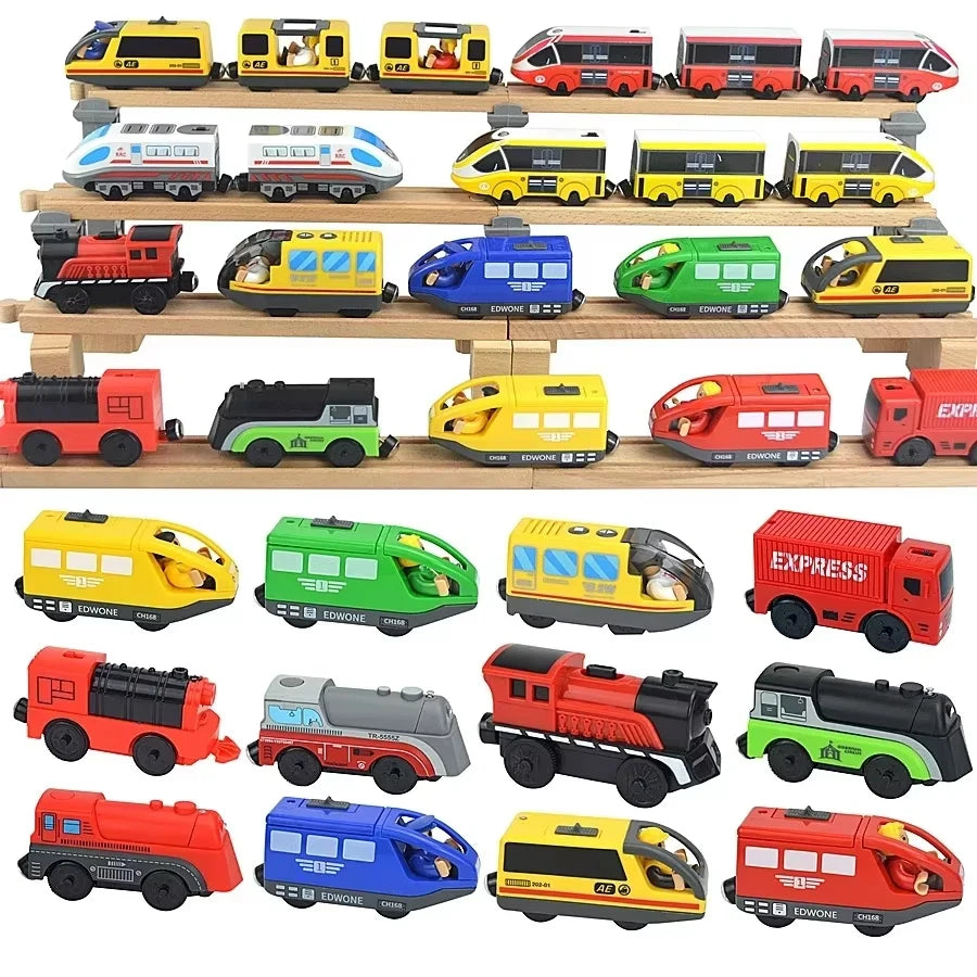 Magnetic Wooden Train Set with Locomotive and Two Carriages