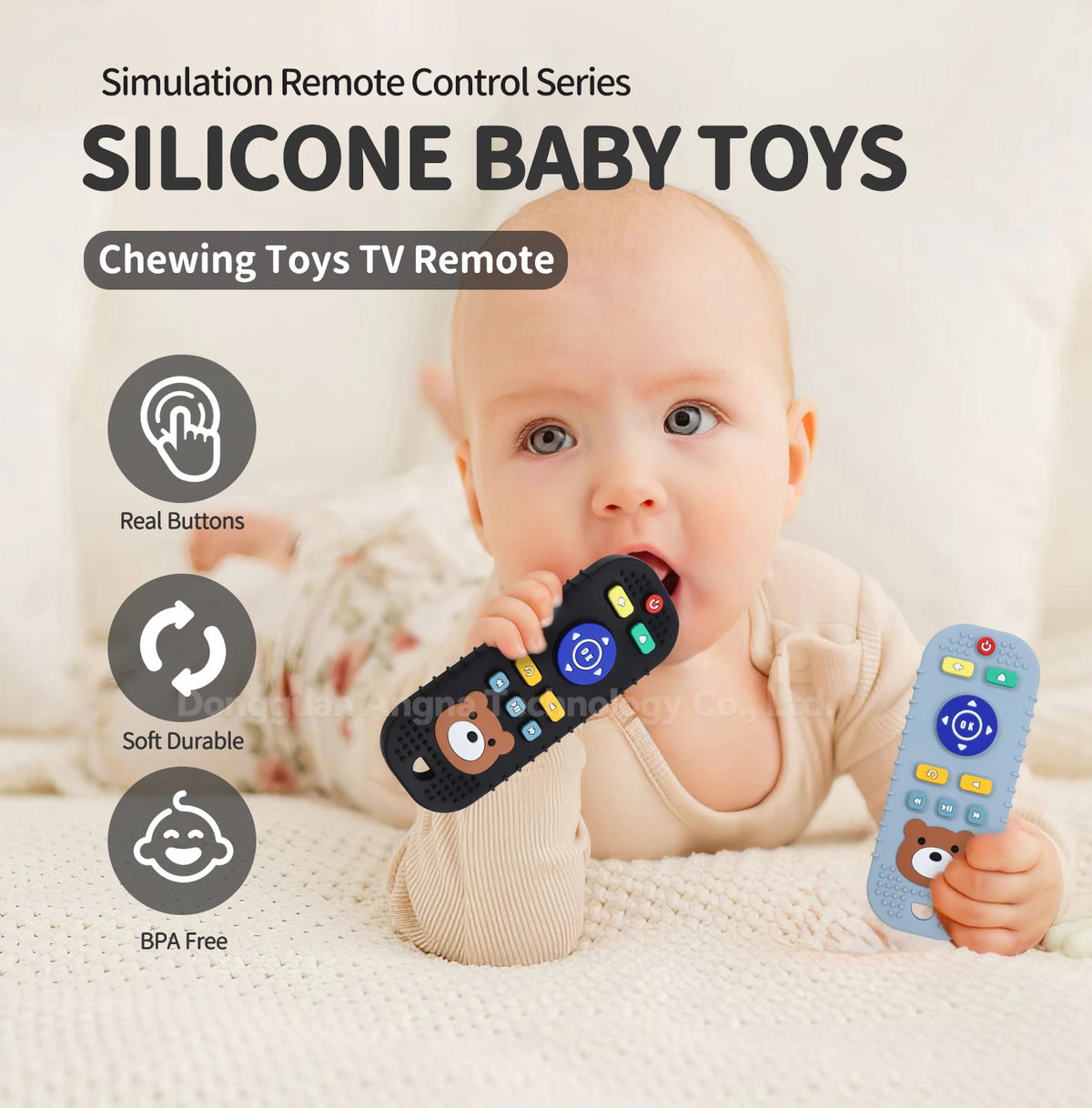 Cute Bear Silicone Teether Toy with Remote Control Design