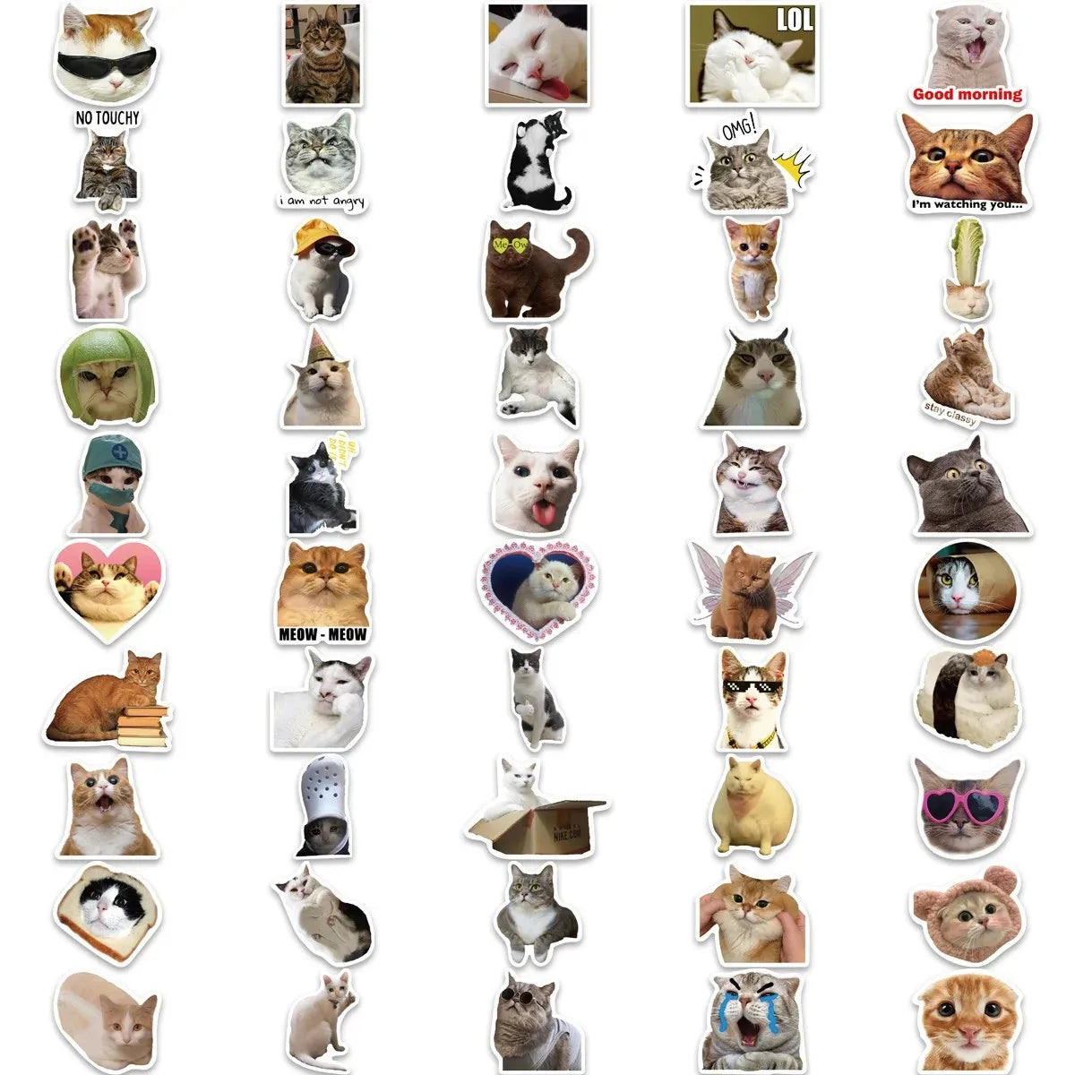 A collection of stickers featuring various cats and animals for laptops, scrapbooks, and other surfaces.