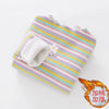 Girls striped floral print cotton t-shirt with a white cuff displayed on a white background.