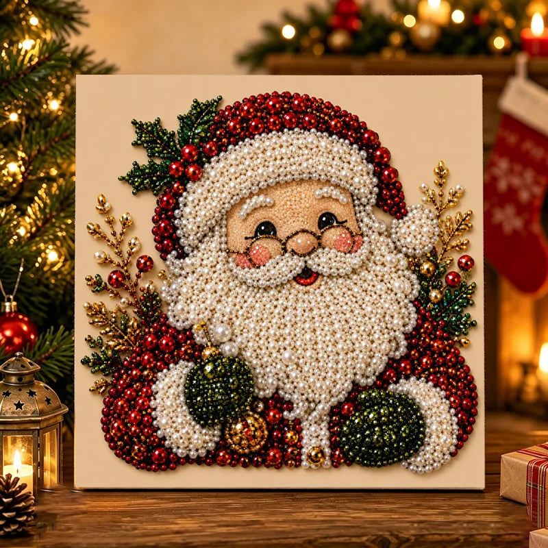 Festive Christmas Pearl Diamond Painting Kit with Frame