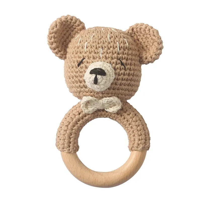 Crochet Bunny Rattle & Teether Toy with Wooden Ring