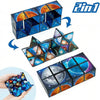 A colorful transforming cube puzzle featuring celestial scenes like suns and moons.