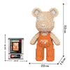 A small bear figure made of wooden building blocks, measuring 32cm tall.