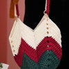A handmade cream and maroon chevron fabric tote bag with a textured knit pattern.