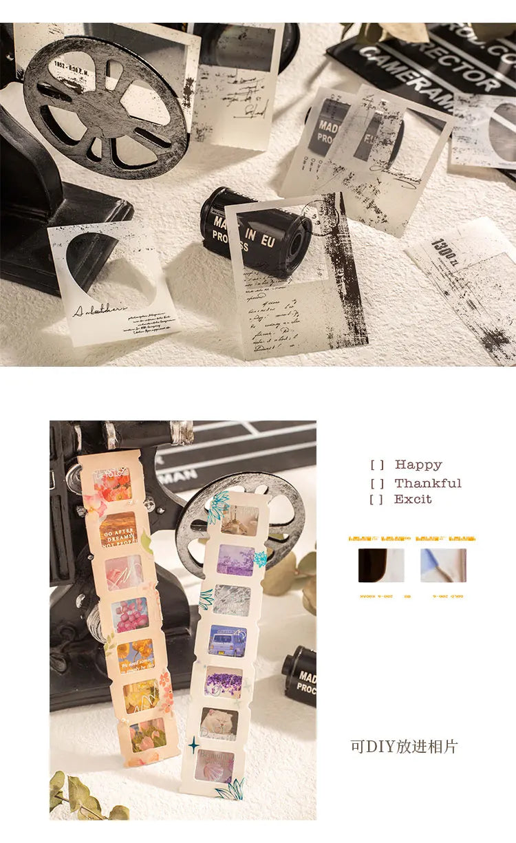 A collection of various scrapbook stickers and paper elements for DIY crafts laid out on a white surface.
