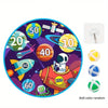A circular dart board game featuring colored sticky balls with various point values like 50, 20, 10, 40, 80, 150, and 60.