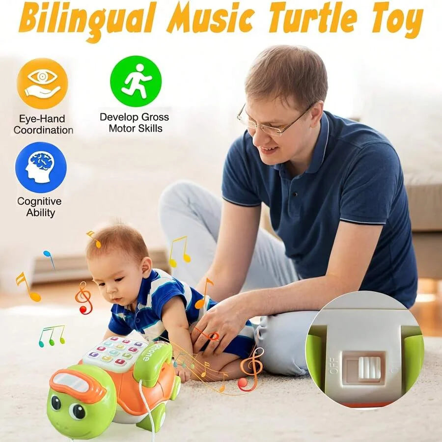 Musical Turtle Crawling Toy with Piano Lights and Baby Phone