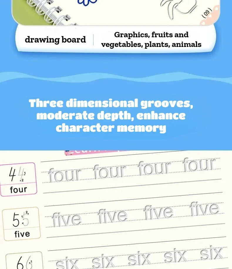 Reusable Grooved Handwriting Books for Kids — Magic Ink Practice Set