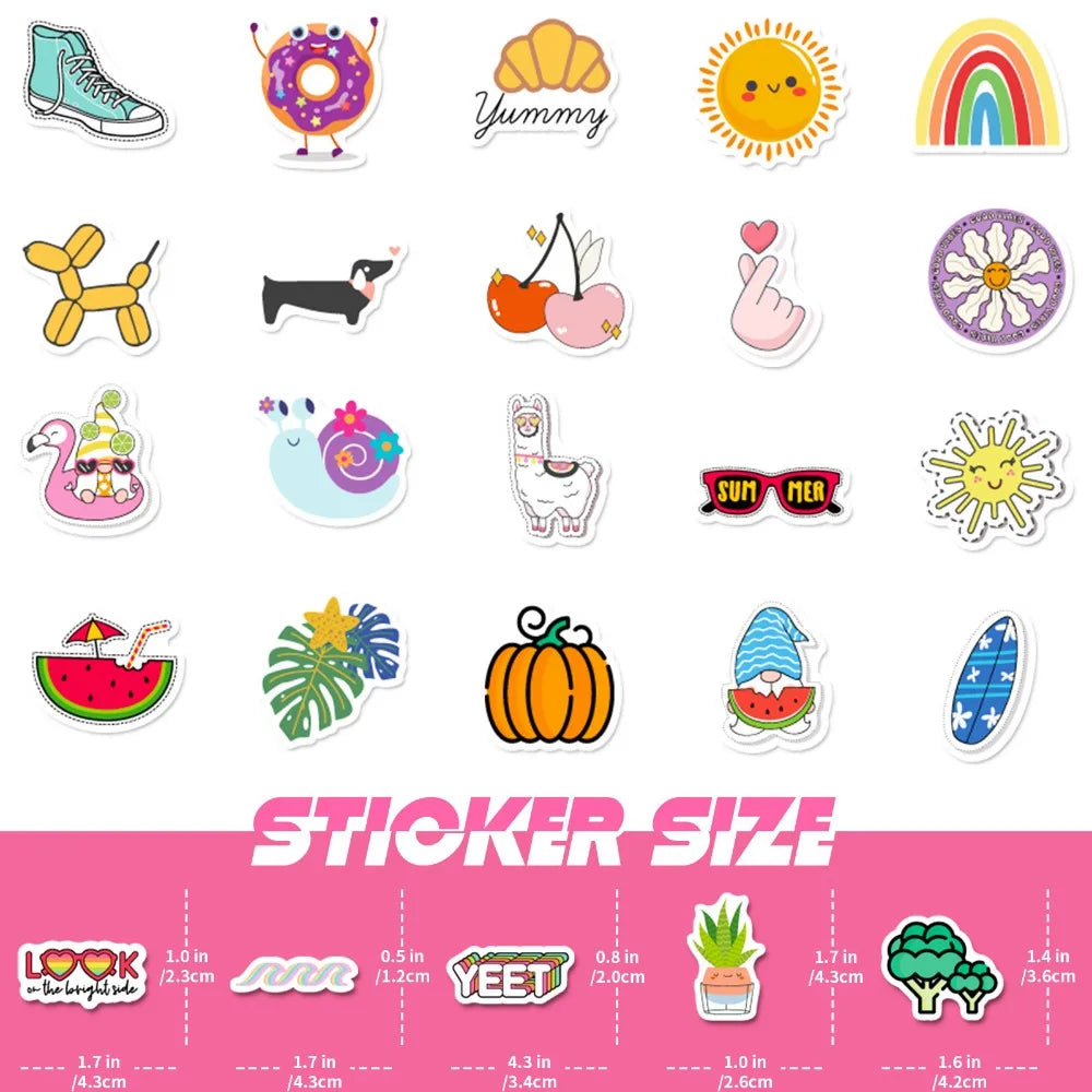 Kawaii Aesthetic Sticker Pack - 100 Unique Designs for Laptops, Water Bottles & More