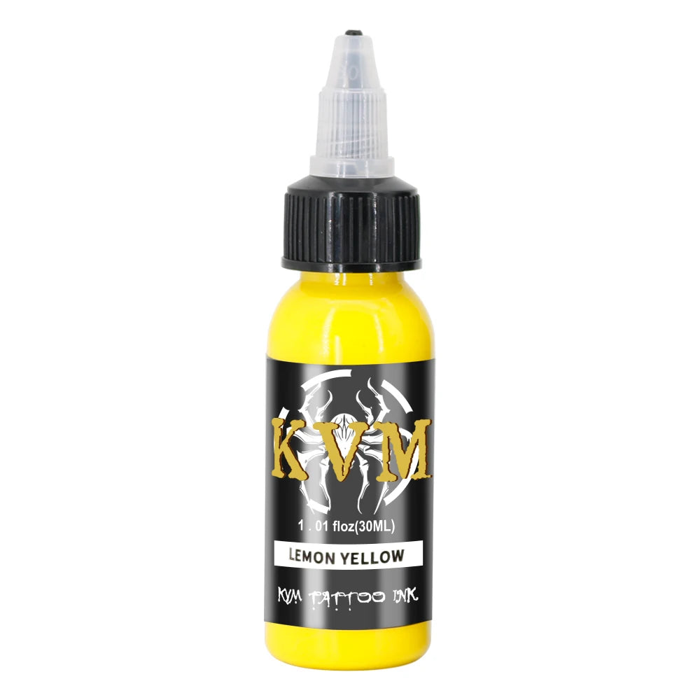 A bottle of lemon yellow tattoo ink for permanent makeup and body art