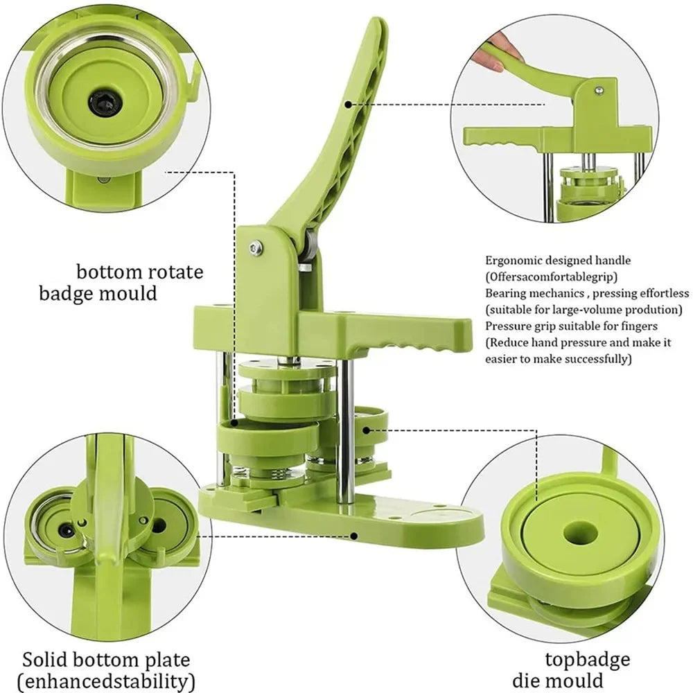 DIY Button Maker Machine Kit with Interchangeable Molds – 5 Sizes
