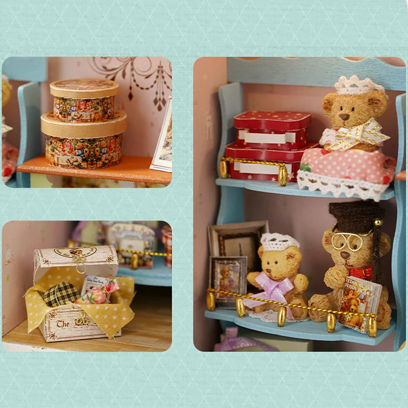 Wooden Dollhouse Kit with Furniture and Lighting