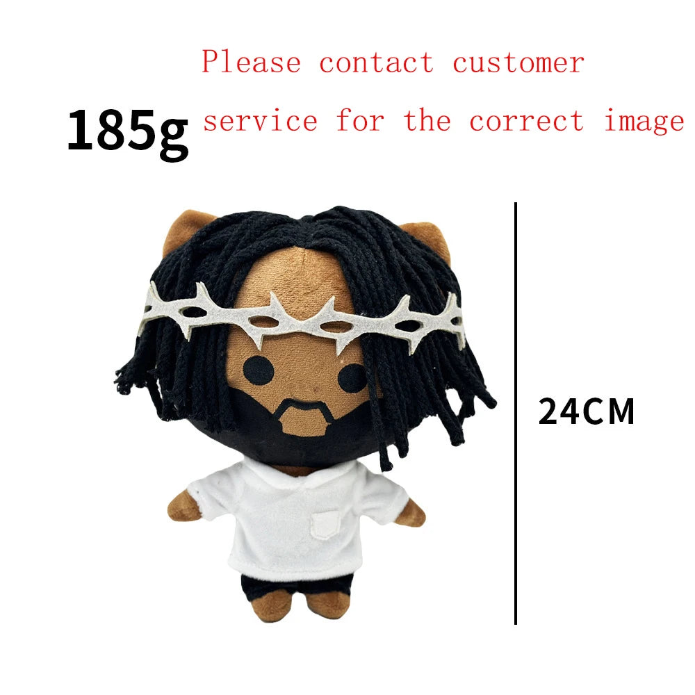 A plush doll resembling Eminem with black dreadlocks and a silver crown, standing against a white background.