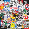 A collage of various funny meme stickers and text graphics on a black background.