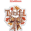 A die-cut sticker featuring the word Thankful in an autumn floral design with leopard print accents.