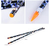 A black pen with blue and white rhinestones is shown, featuring an orange tip and a 23cm length.