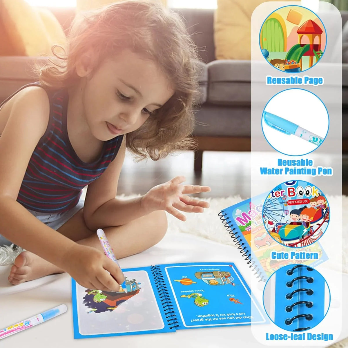 Reusable Water Drawing Book with Refillable Pen