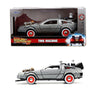A diecast collectible model of a silver Ford Explorer tour vehicle from Jurassic Park, featuring details and accessories.