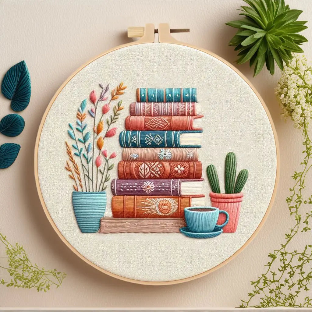 Floral Book Embroidery Kit – DIY Cross Stitch for Adults